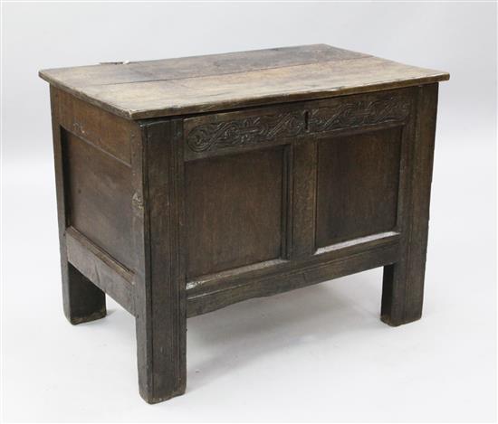 A small early 18th century oak coffer, W.2ft 10in. D.1ft 9in. H.2ft 3in.